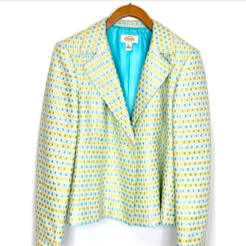 Talbots  Ribbon Tweed Plaid Jacket Blazer 💚🩵 perfect for Spring!